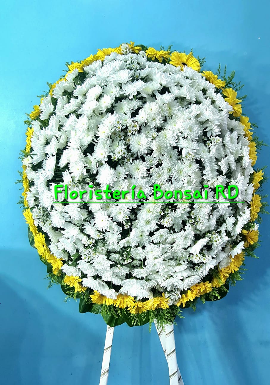 Corona en Margaritas Blancas y Gerberas MB84 - Floristeria Bonsai