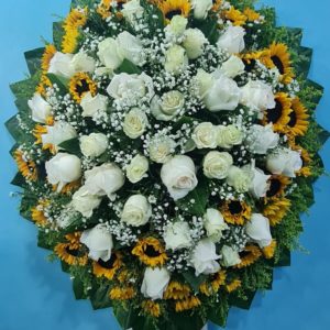 Corona en Rosas Blancas y Girasoles RB38